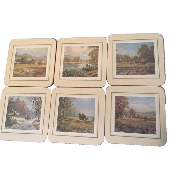 Clover Leaf Coasters Set of Six Don Vaughan English Landscapes Scenes Cork Back - Picture 1 of 12